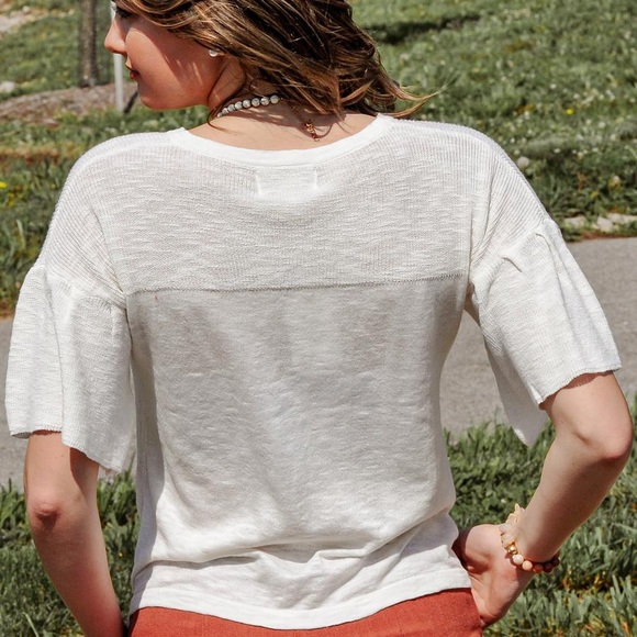 Knit Short Ruffle Sleeve Top - Picture 5 of 5